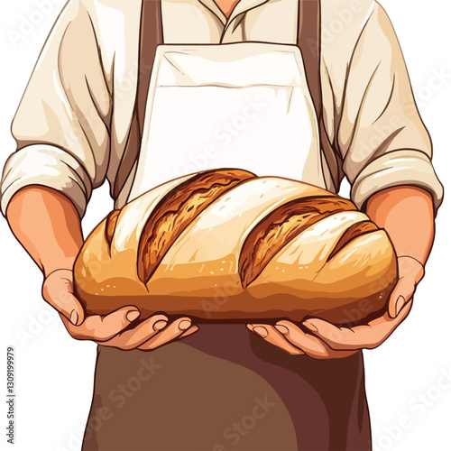 Professional Baker Holding Fresh Bread in Both Hands Concept Image