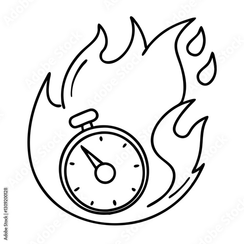 Stopwatch on Fire Outline Vector for Urgency and Speed Concepts