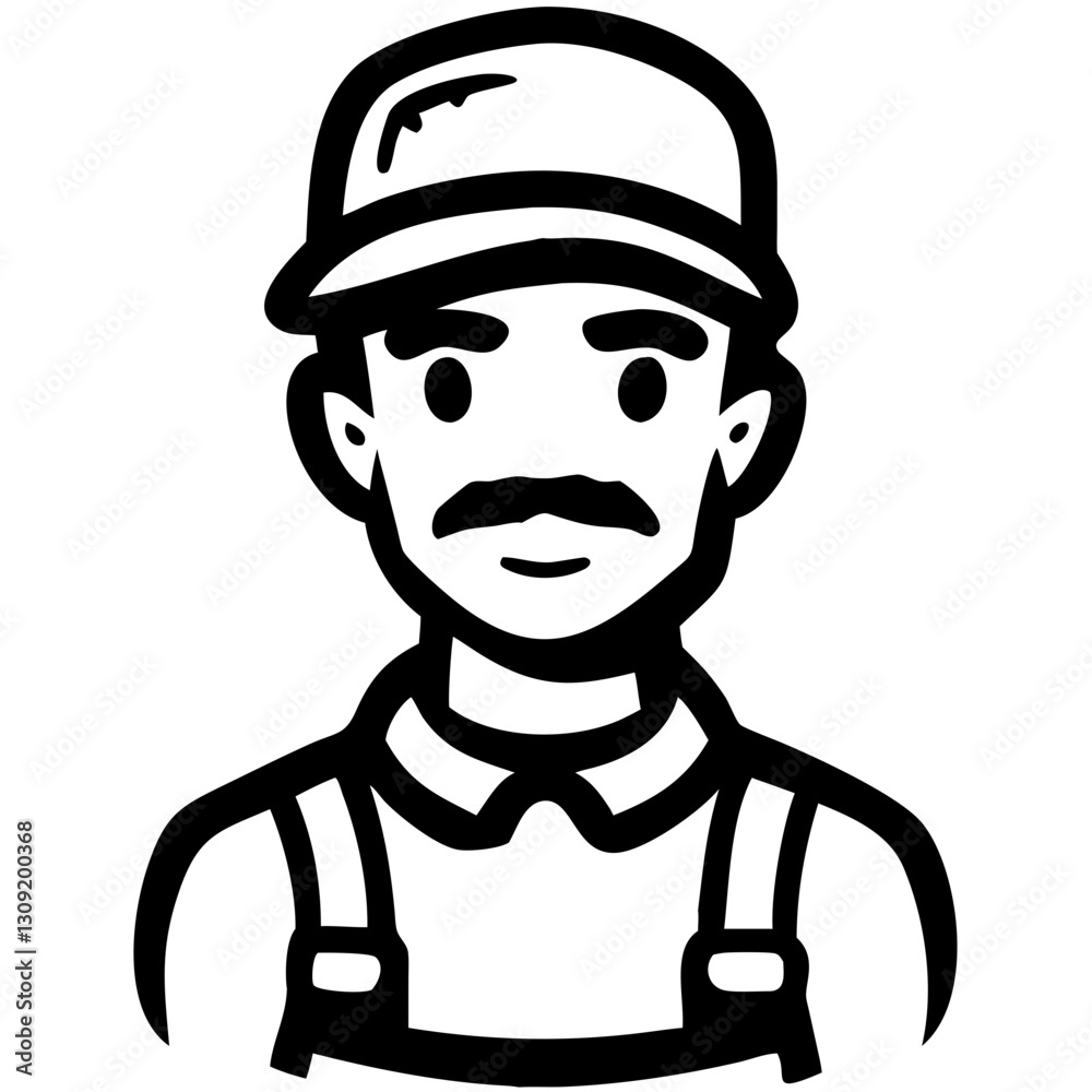 Cartoon Male Worker with Cap and Overalls Vector Illustration for Design and Print Use Cartoon Male Worker with Cap and Overalls Vector Illustration for Design and Print Use
