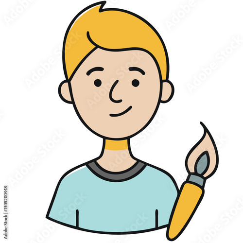 Cartoon Artist Holding Paintbrush Illustration for Creative Projects