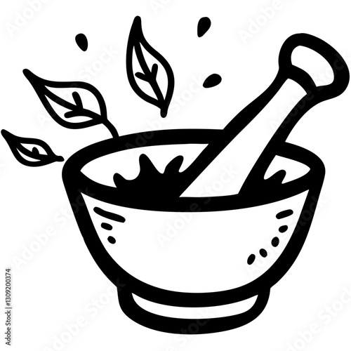 Herbal Medicine Mortar Pestle Vector Illustration for Natural Remedies and Holistic Healing