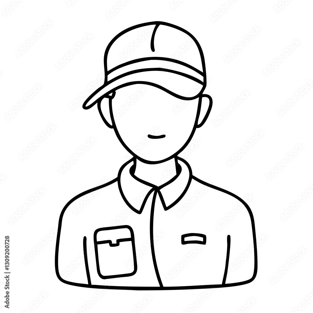 Outline Vector Illustration Delivery Worker Wearing Cap and Uniform for Business Use Outline Vector Illustration Delivery Worker Wearing Cap and Uniform for Business Use