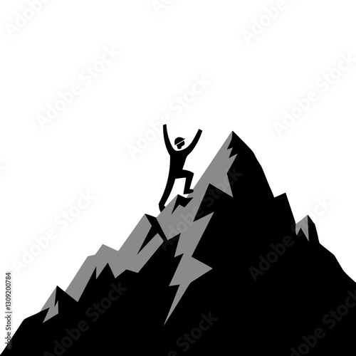 Vector Illustration Mountain Climber Victory Peak Achievement Success Silhouette