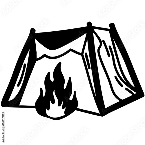 Camping Tent with Campfire Silhouette Vector Illustration for Outdoor Adventure Designs