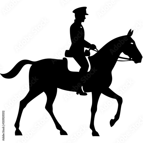 Silhouette of Uniformed Rider on Trotting Horse Equestrian Vector Art