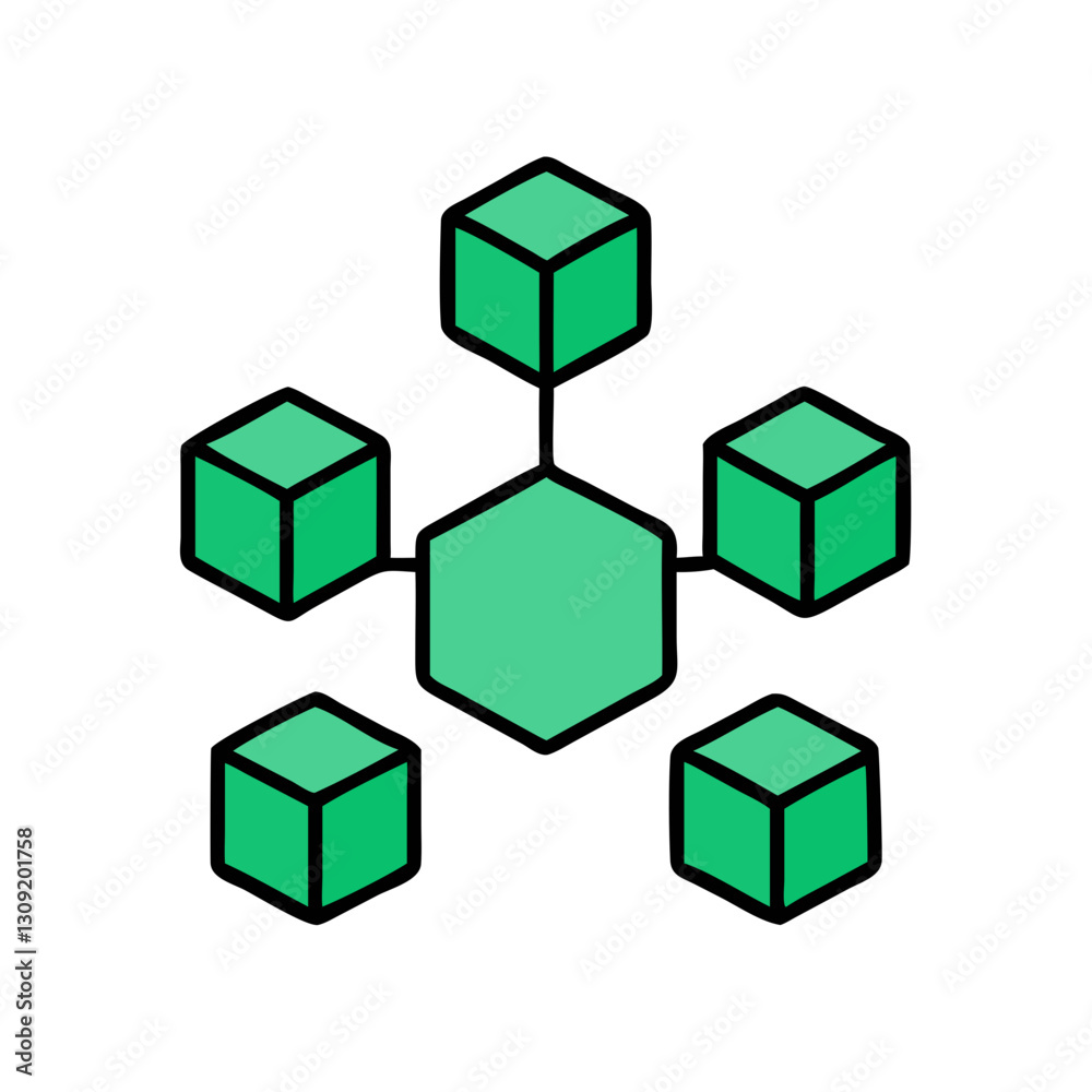 Abstract Blockchain Network Concept with Connected Green Cubes Vector Illustration Abstract Blockchain Network Concept with Connected Green Cubes Vector Illustration