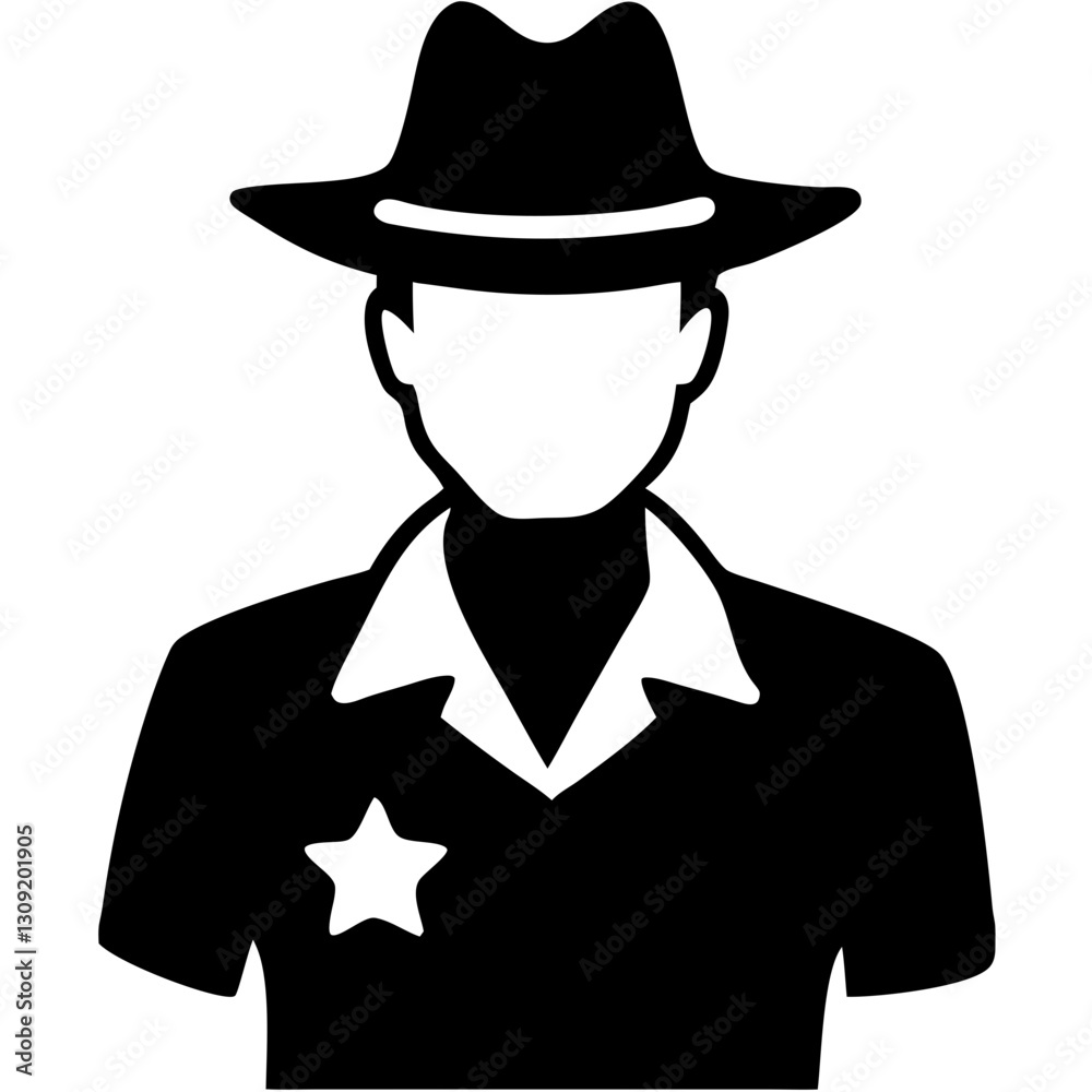 Silhouette Cowboy with Hat and Sheriff Badge Vector for Posters and Designs Silhouette Cowboy with Hat and Sheriff Badge Vector for Posters and Designs