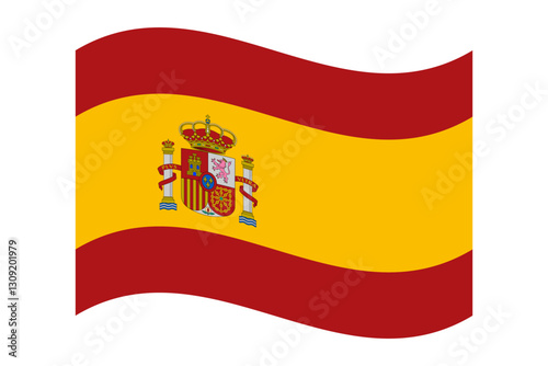 Wavy national flag of Spain, isolated on a transparent background. High quality vector illustration