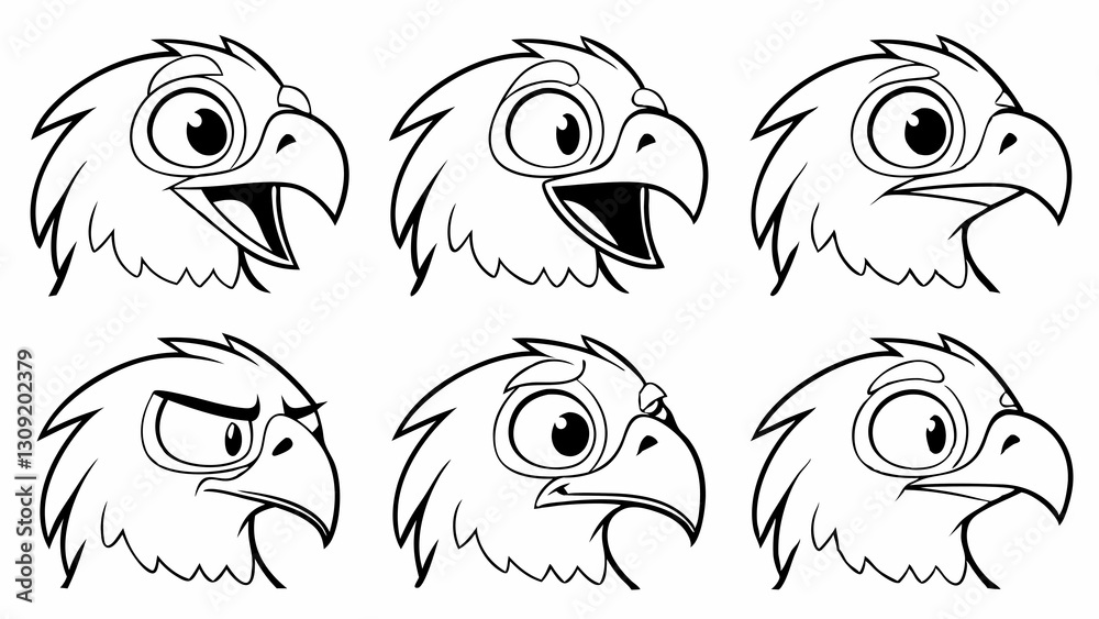 Obraz premium Cartoon Bird with Various Facial Expressions, Showing Happiness, Sadness, Anger, and Surprise, for Children's Illustration