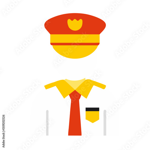 Vector Illustration Uniformed Officer Red Cap and Tie for Design Projects