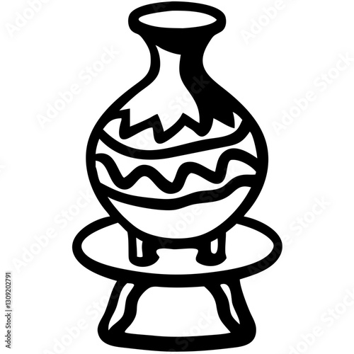 Abstract Decorative Vase on Stand Outlined Vector Illustration