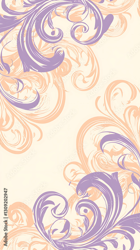 A purple and orange flowery design with a white background A purple and orange flowery design with a white background