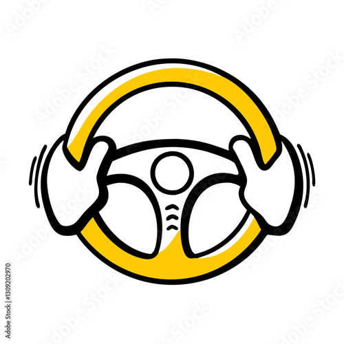 Hand Holding Steering Wheel Vector Illustration for Driving Safety and Education Design