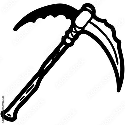 Black Silhouette Scythe Illustration Gothic Design Element for Tattoo or Halloween Decor