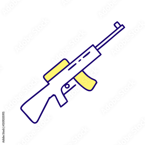 Minimalist Vector Illustration of Assault Rifle in Simple Outline Style