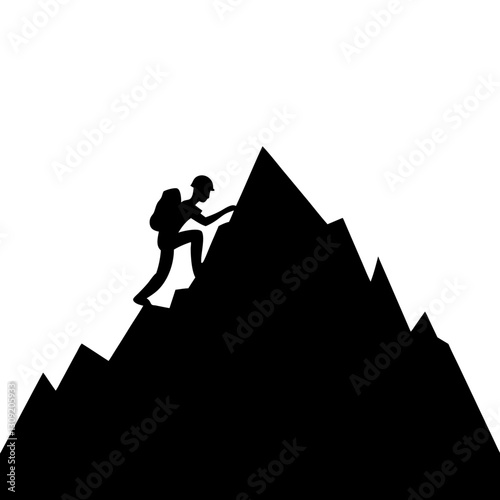 Mountain Climber Silhouette Ascending Summit Adventure Vector