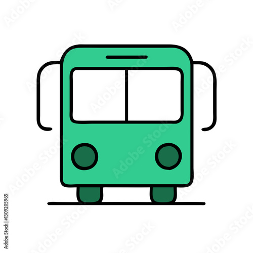 Green Bus Front View Vector Illustration for Transport and Education Projects