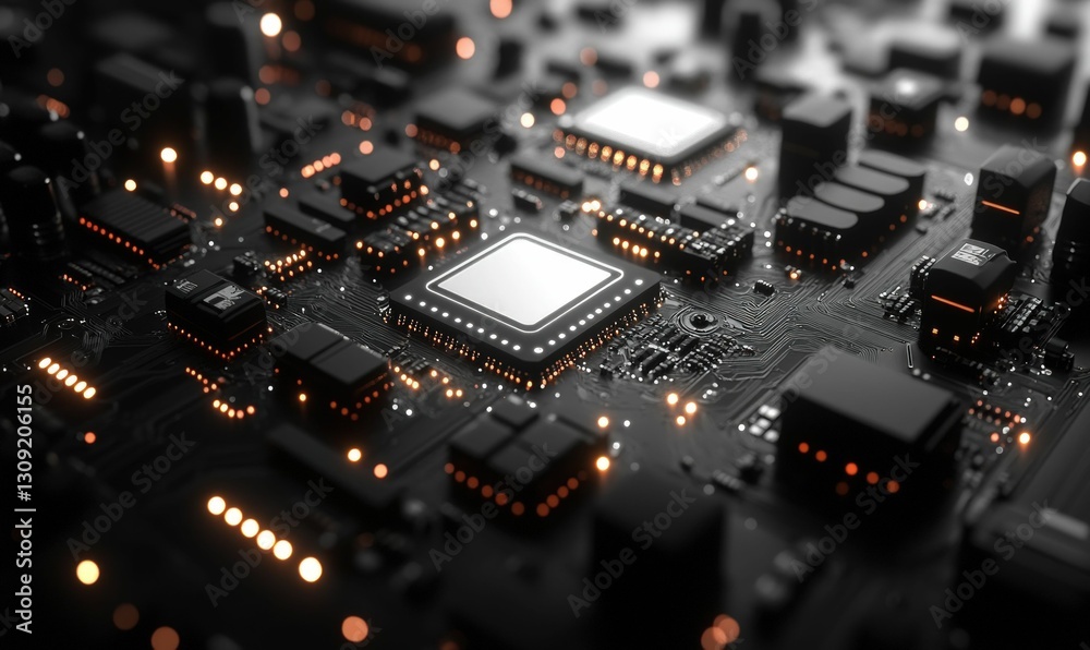 Illuminated circuit board glowing processor technology Illuminated circuit board glowing processor technology