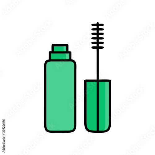 Green Mascara Bottle and Wand Vector Illustration for Beauty and Makeup Design