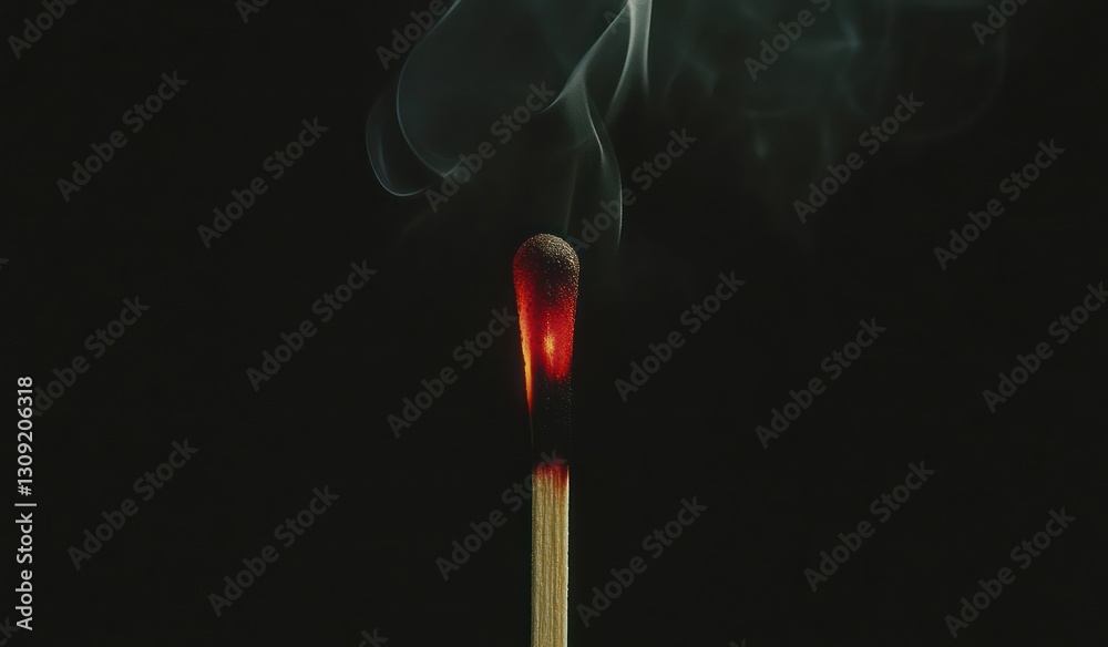 Burning matchstick, smoke, dark background, fire starting Burning matchstick, smoke, dark background, fire starting