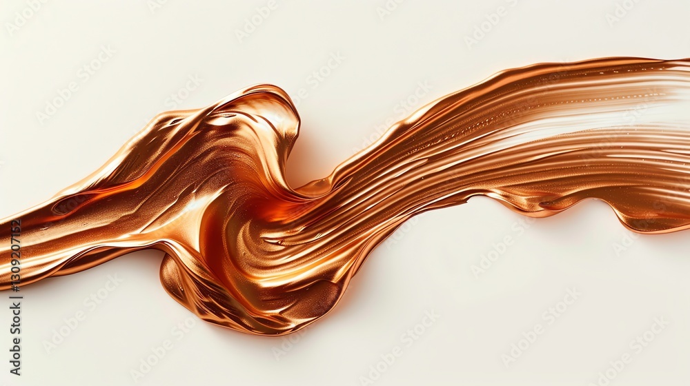 A long, flowing stroke of metallic copper paint against a white background. A long, flowing stroke of metallic copper paint against a white background.