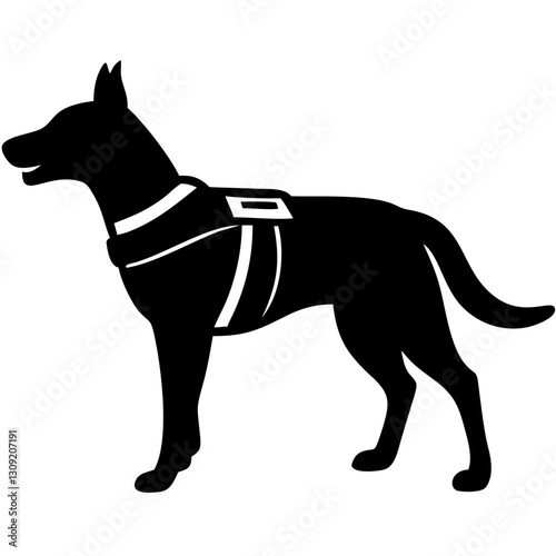 Silhouette of a Service Dog in Harness Vector Illustration for Design and Educational Use