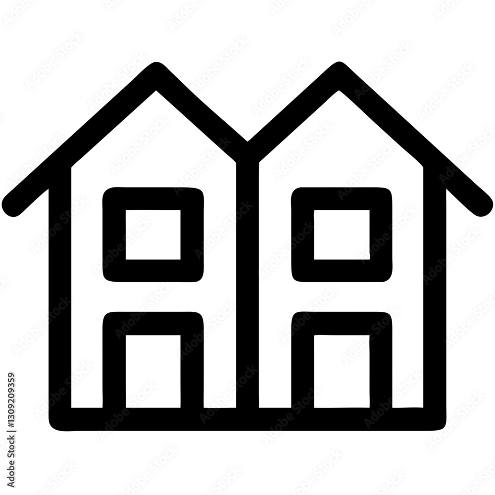 Twin House Outline Minimalist Vector Illustration for Real Estate and Architecture Design Twin House Outline Minimalist Vector Illustration for Real Estate and Architecture Design