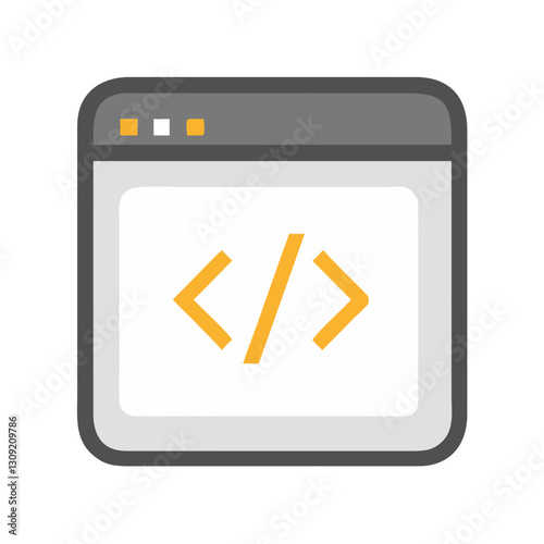 Web Development Code Symbol in Browser Window Vector Illustration