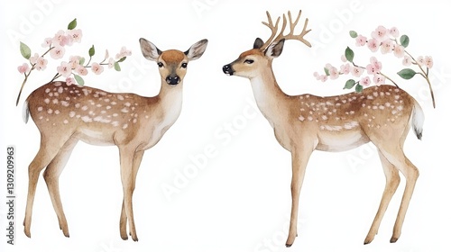 Whimsical Deer Art with Floral Accents for Nature Lovers Watercolor