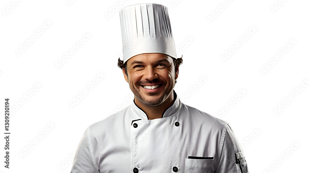 portrait of a chef, Portrait of a smiling handsome chef with a hat, isolated on white background portrait of a chef, Portrait of a smiling handsome chef with a hat, isolated on white background