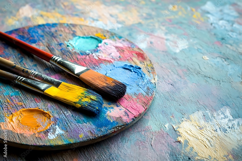 Obraz premium Colorful Artist's Palette and Brushes