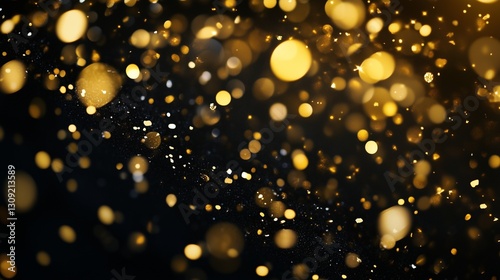 Golden background with bokeh. Confetti on a black background with gold and black confetti. Anniversaries and new weddings are celebrated in the year. A golden backdrop lifestyle featuring bokeh.