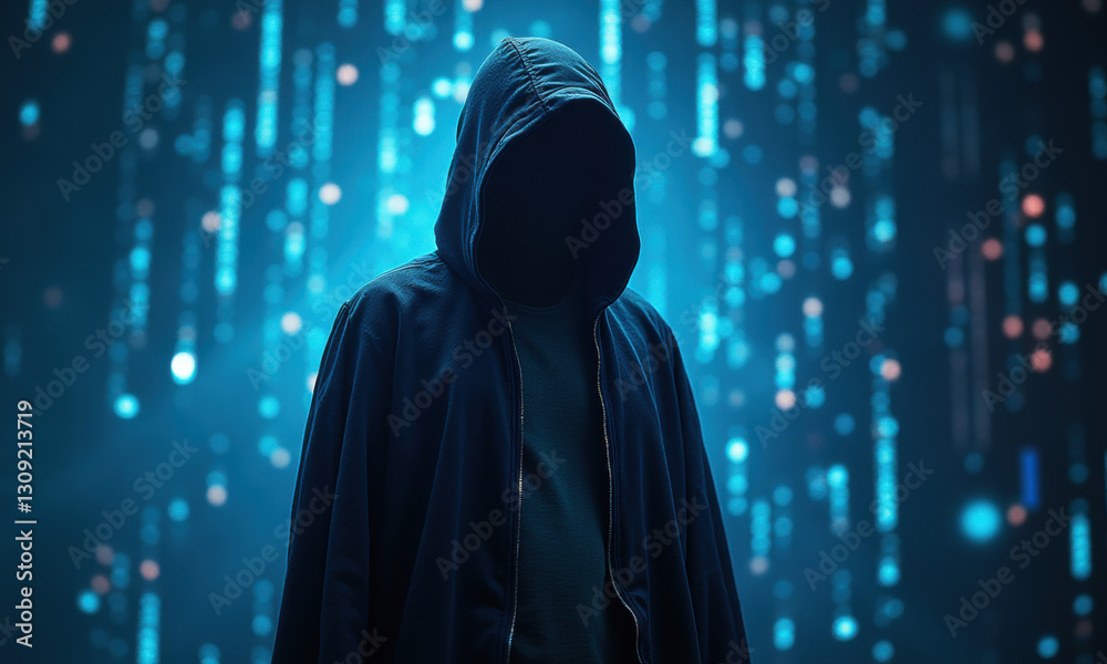 Anonymous Hacker in Digital Rain - Cybersecurity Anonymous Hacker in Digital Rain - Cybersecurity