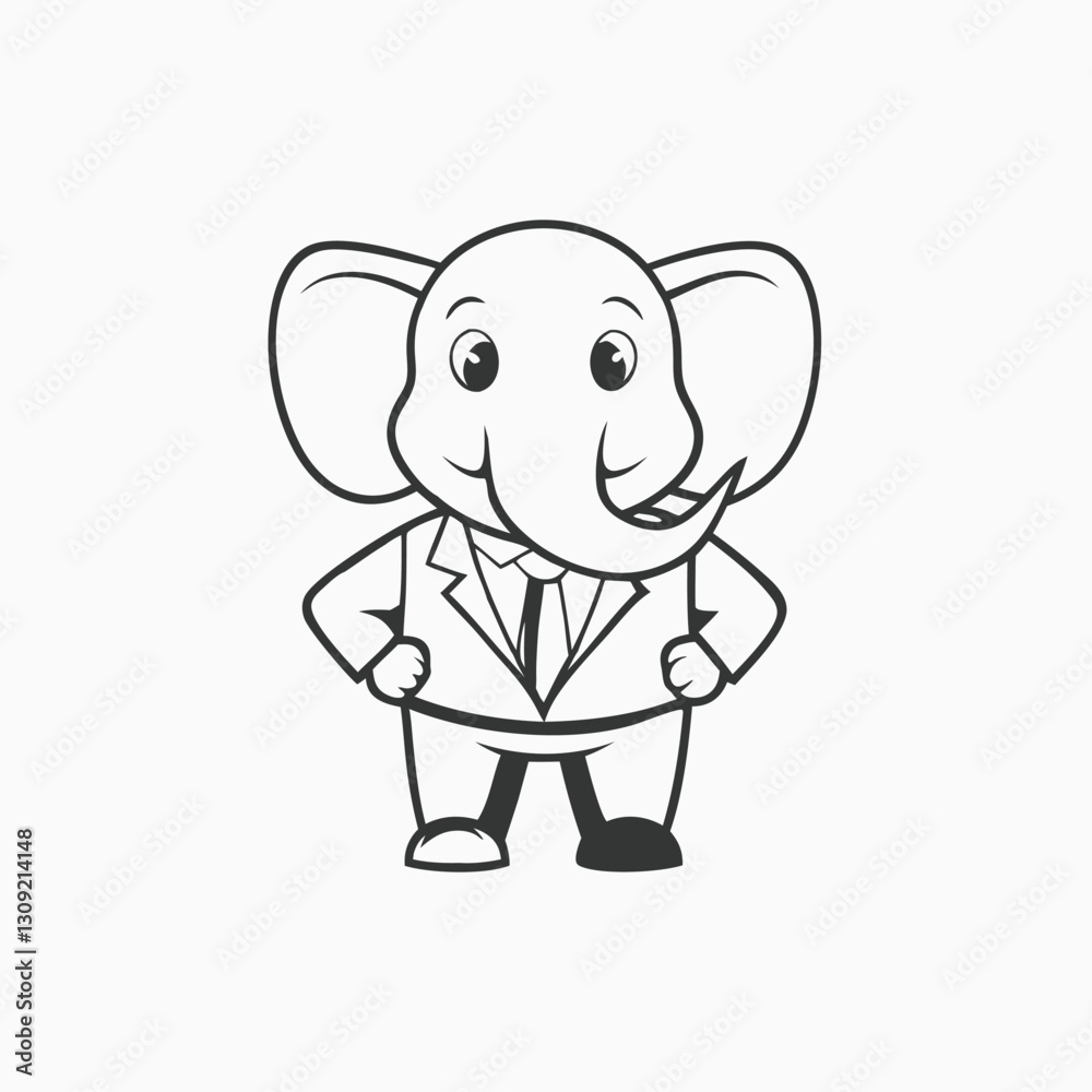 Fototapeta premium Elephant icon or modern line symbol. Black and white Pixel Perfect minimalistic symbol isolated white background.