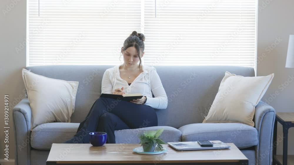 Relaxing at home while filling the pages of a notebook. Relaxing at home while filling the pages of a notebook.