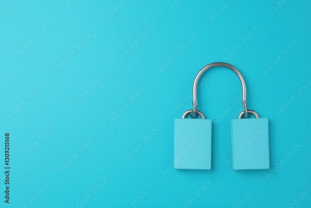 Locked metallic padlock with chains on a solid turquoise blue background symbolizing security protection access control and privacy The image represents the concept of confidentiality restriction Locked metallic padlock with chains on a solid turquoise blue background symbolizing security protection access control and privacy The image represents the concept of confidentiality restriction
