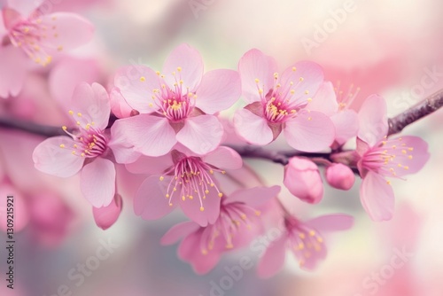 Delicate cherry blossoms in pastel hues with soft bokeh background capturing the tranquil essence of spring beauty for nature enthusiasts and floral lovers