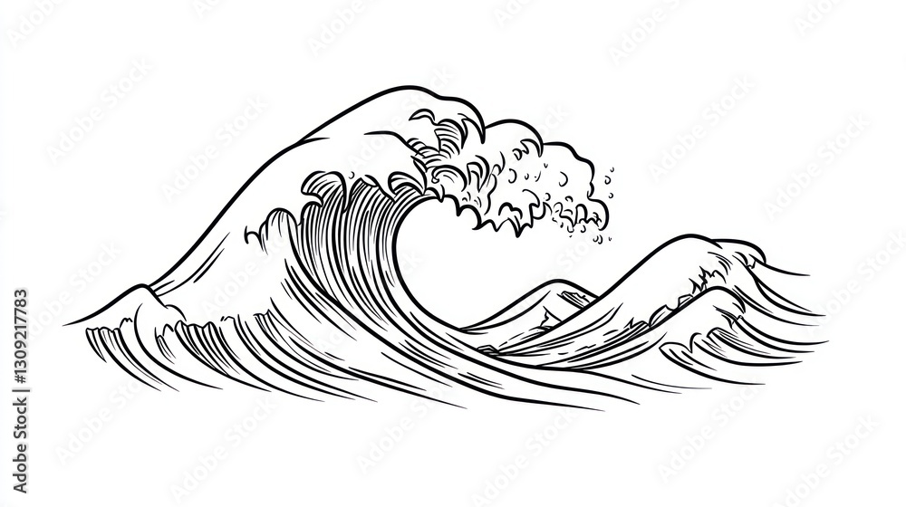 Graphic Wave, Ocean, Ink, Illustration, Powerful, Nature, Art Graphic Wave, Ocean, Ink, Illustration, Powerful, Nature, Art