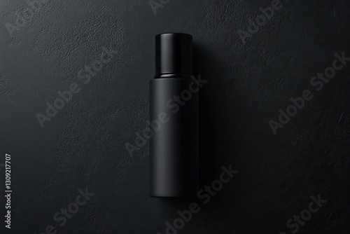 Black bottle on dark surface, product mockup, marketing
