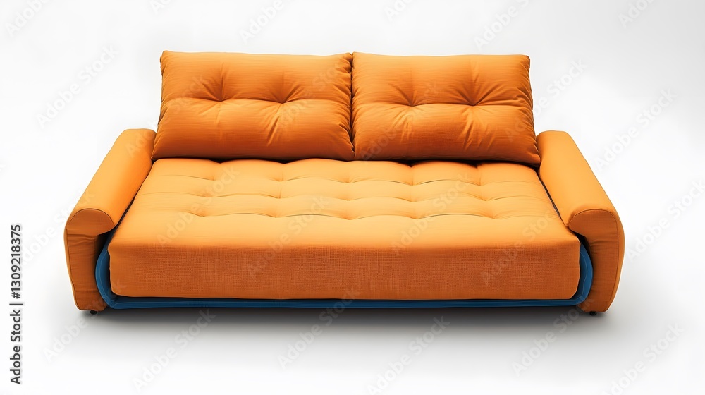 Fototapeta premium Orange Sofa: An inviting orange sofa, a perfect blend of comfort and style. Featuring a modern design that seamlessly combines functionality with aesthetic appeal.