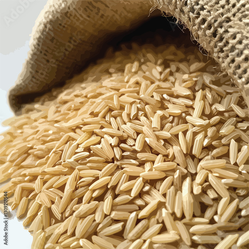 Close-up Uncooked Rice in Burlap Sack