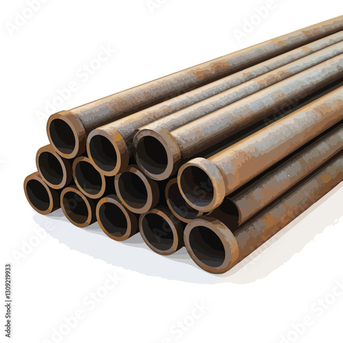 Close-Up View of Arranged Steel Pipes in Industrial Setting