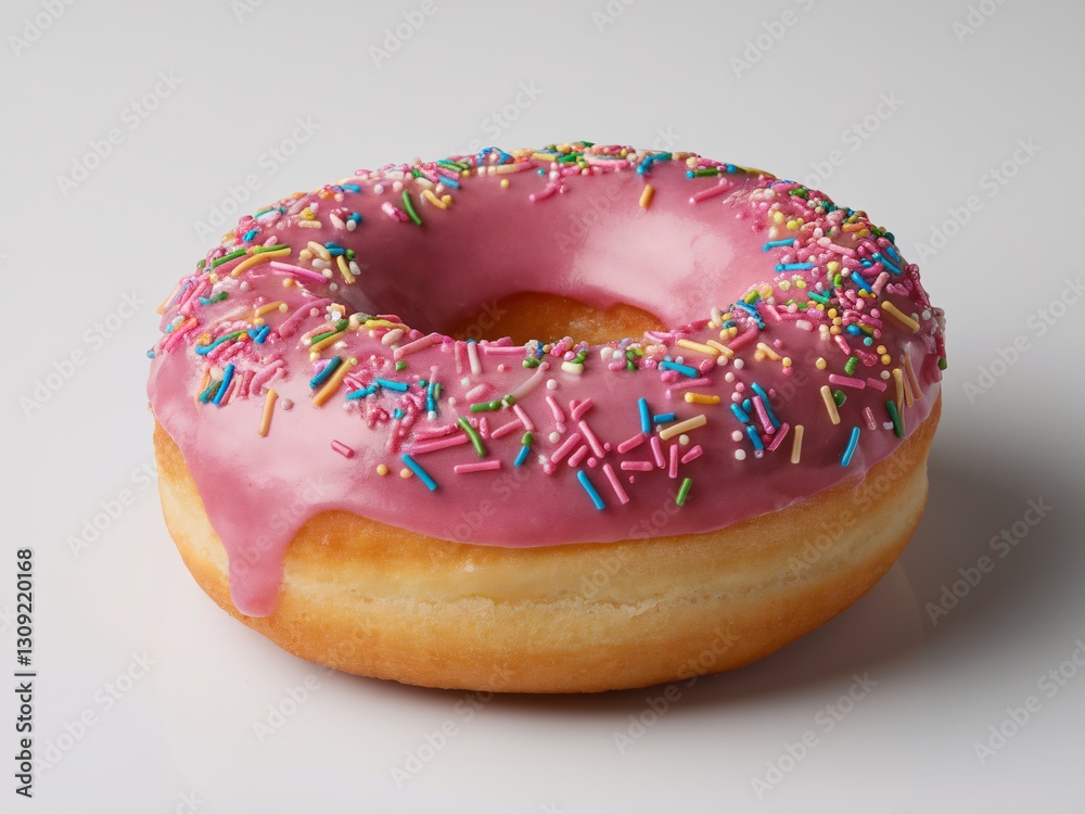 A delicious donut with pink icing and colorful sprinkles, perfect for a sweet treat. A delicious donut with pink icing and colorful sprinkles, perfect for a sweet treat.