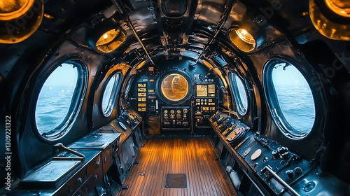 Wallpaper Mural Submersible interior view with control panels and ocean background, for travel Torontodigital.ca