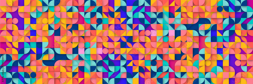 A bold abstract composition with geometric shapes in a mosaic style. A minimalist and modern vector background for posters, festivals, music, parties, and trendy banners A bold abstract composition with geometric shapes in a mosaic style. A minimalist and modern vector background for posters, festivals, music, parties, and trendy banners