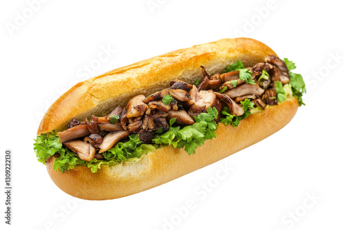 Cambodian num pang baguette sandwich with pork isolated on transparent white background