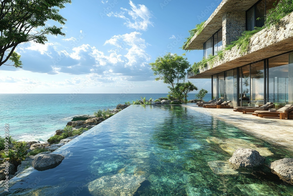 Fototapeta premium Oceanfront villa infinity pool serene escape
