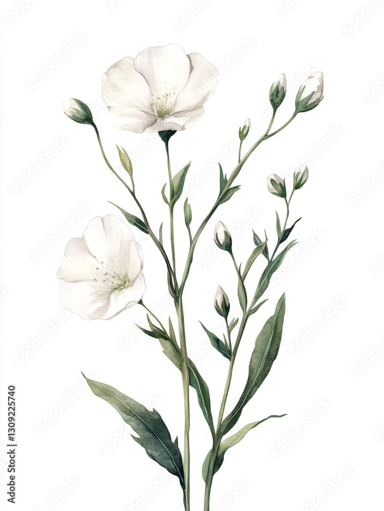 Obraz premium Delicate white wildflowers blooming gracefully on white background