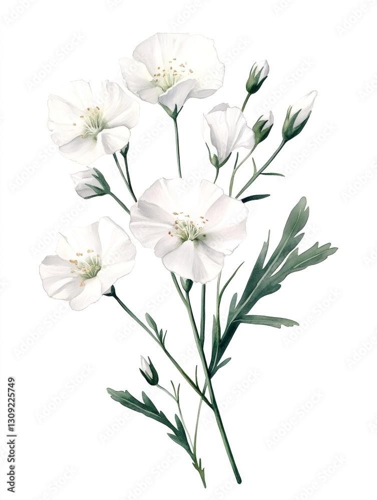 Obraz premium White flowers blooming, a delicate botanical watercolor painting