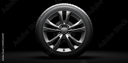 Alloy wheel tire, dark background, auto part